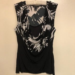 WHITE HOUSE BLACK MARKET Black Floral Cowl Neck Top Size Medium